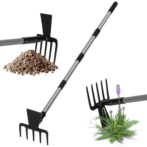 Walensee Weed Puller, Long Handle Garden Weeding Tool with 5-Prong Claw 2 in 1 Manual Weed Rake and Garden Hoe, 160 cm Weed Remover for Yard Lawn Garden Patio