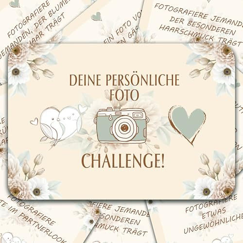 colortouch Hochzeitsspiel mit 70 Aufgaben, Fotoaufgaben für Hochzeitsfotos, Fotospiel für Gäste Hochzeit, Vintage Fotobox Accessoires Wedding, Hochzeitsgeschenk für Braut & Bräutigam