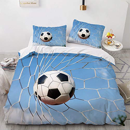 YASMENG Couette Football 140x200 Bleu 3D Doux pour Garçons Adolescents Enfants Fermeture Éclair Taie 65x65 cm