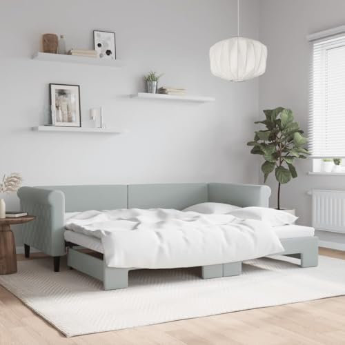 Juroupi Tagesbett Ausziehbar Ausziehbett Bett Zum Ausziehen Sofa Bett Daybed Sofa Bett Mit Ausziehbett Hellgrau 90x200 cm Samt - 3197771