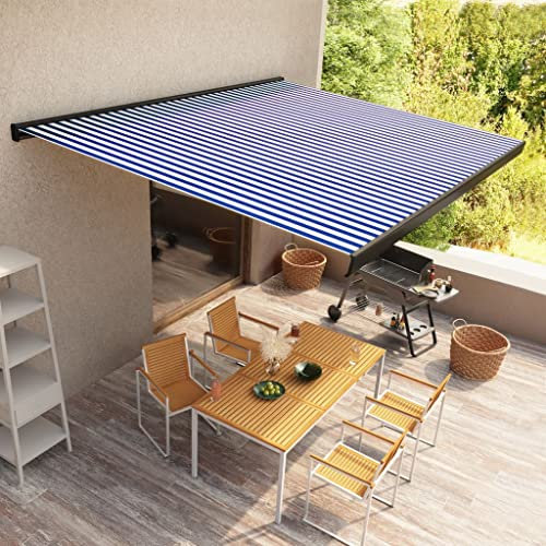 Brokky Kassettenmarkise mit Motor 400x300 cm Balkonmarkisen Kassettenmarkise Mit Motor Elektrische Markise Markisen FüR Balkon Blau und Weiß 3052689