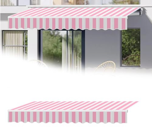 Outdoor-Markise für Garten, Terrasse, Vordach, mit Volant, Stoff, obere Abdeckung für Zuhause und gewerbliche Nutzung, rosa Streifen, 2,5 x 2 m