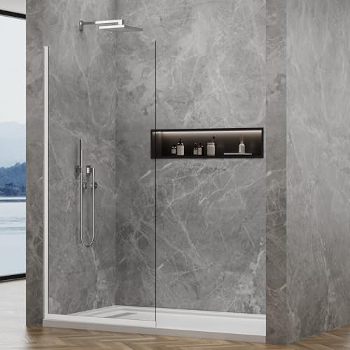 YTSAHSTT Shower Glass Panel 36 W * 76 H, Semi-Framed Glass Screen, Single Panel, 3/8 (10mm) Tempered Glasss, Shower Wall Panels, Fixed Screen for Bathroom - Bright Chrome