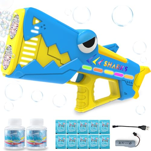 Britik Shark Bubble Gun Toys for Kids 3-8 Year Old: Bubble Machine Bubble Blower with Bubbles Solution Gifts for 3 4 5 6 7 8 Years Old Boys Girls Toy Presents Party Outdoor Summer Lawn Bubbles Toy