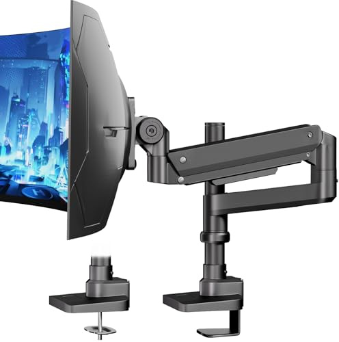 Monitor Halterung 1 Monitore für 17-57 Zoll Flach & Curved Bildschirm, Gasfeder Monitore Tischhalterung Höhenverstellbar Neigbar Schwenkbar, Gewichtskapazität 2-20 kg pro Arm, VESA 75/100 mm,Schwarz