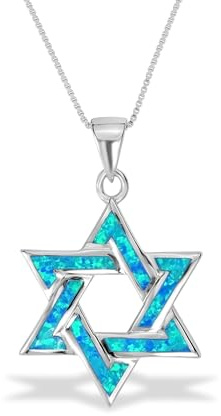SHOPISRAEL.COM Star of David Necklace – Sterling Silver Magen David Pendant with Blue Opal, Jewish Star Jewelry for Men & Women, Spiritual Gift for Bar/Bat Mitzvah, Holidays, Includes a Gift Pouch
