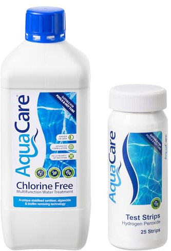 AquaCare CHLORINE FREE Multifunctional Water Treatment, Bromine Alternative for Hot Tubs, Ice Baths and Pools, 1L with Test Strips, Kinder on Skin