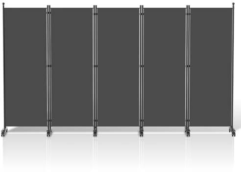 Jopassy 5-TLG Paravent mit Rollen und Bremsen, Faltbarer Raumteiler, Mobiler Sichtschutz, 284x181x30cm, Anthrazit, Ideal für Wohnzimmer, Schlafzimmer, Balkon