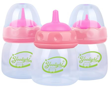 Haustier-Fütterungsflasche, 3-Pack 60ml Stillflasche, 3-Größen Nippel mit Ventilationsventil Resistent Tearing Perfekt für Welpen, Kätzchen, kleine Wildtiere (Pink)
