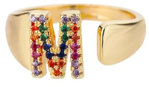 Hasdnker Ring Ringe Damen Bijouterie Herren Regenbogen Zirkon Buchstabenringe Für Frauen Gold Farbe Initial Ring Einstellbar Hochzeit Paar Ringe Boho Schmuck M