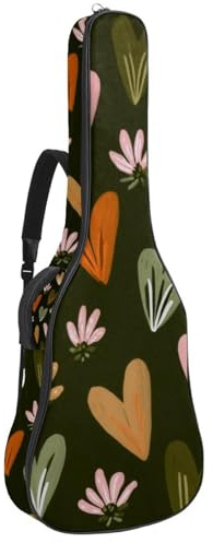Tasche für Akustikgitarre, 1 cm dicke Polsterung, wasserdichtes Oxford-Gewebe, Gitarrentasche, Rucksack für 40-42 Zoll E-Bass, klassische Gitarren, abstraktes Blumenmuster, Grün, Mehrfarbig 04