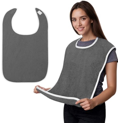 Bavoirs pour Personnes Âgées, Bavoirs en Tissu Éponge pour Adultes, Bavoirs pour Adultes, pour Adultes Âgés et Personnes Handicapées et Patients, Gris