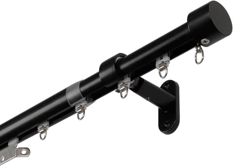 SOLOKOS Traverse Curtain Rod with Built-in Track, Heavy Duty 40 lbs Support, Adjustable Telescopic Curtain Rod (No Cutting Needed), Smooth Glide System for Thick Curtains, (Black, 86-157)
