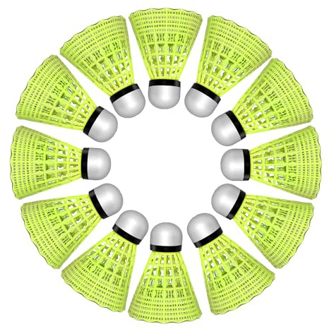 Yunova Federball Set (12 Stück) - Robuste Nylon Badmintonbälle für Kinder & Anfänger, Langlebige Plastik Bälle für Training, Indoor & Garten (gelb)