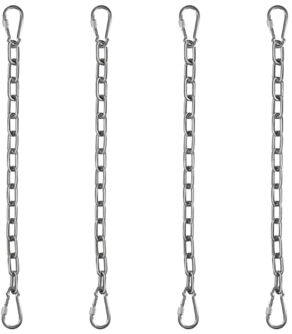 YDAKGUEY 4Pcs Stainless Steel Hanging Chains, Heavy Duty Chair Chain with 8Pcs Carabiners, 20 Inch Ø3mm Swing Chair Chains for Hanging Swing Hammock Chair Yoga Sandbag - Silver