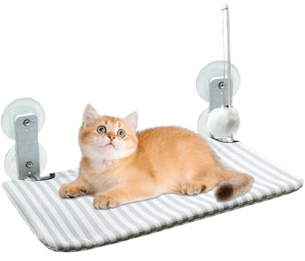 Duqulle Davanzale per gatti – Sdraio per gatti senza fili – Cuscino rimovibile con fissaggio a ventosa per camera da letto, interni, esterni, balcone, terrazza