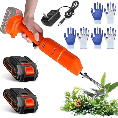 21V inalámbrico Hoe de jardín motorizado, 2 en 1 Herramientas de jardinería y rastrillo, azada eléctrica portátil con batería y Unidad de Carga, para desmalezar y aflojar el Suelo