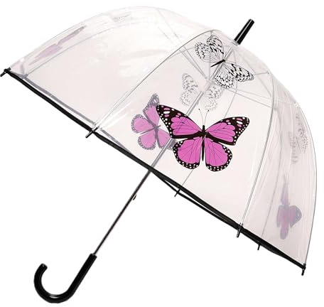Thingimijigs Ladies Transparent Dome Umbrella - Black Butterfly Design