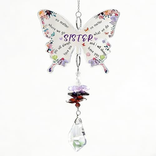 Sister Gifts,Special Sister Gifts,Butterfly Crystal Suncatcher Hanging Ornament,Firendship Gift for Sisters,Thank You Gift,Birthday,Christmas,New Year,Graduation Presents to My Bestie