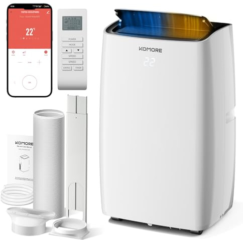 KOMORE Portable Air Conditioner 12000 BTU, 5-in-1 Air Conditioning Unit, Smart WIFI App Control with Heat, Cooling, Fan, Dehumidifier, Auto Mode, Sleep Mode with 24H Timer, Remote Control, Window Kit