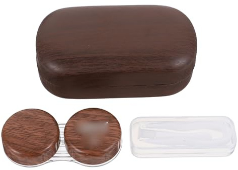 KJHBV Contact Lens Case Vintage Leather Large Diameter Dual Compartment Leakproof Eye Storage Box Dark Brown Portable and Lightweight for Travel