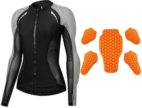 Coheritrix Camicia da moto blindata da donna, Giacca Moto Donna Estiva, Maglia Da Moto Estiva Elasticizzata con giacca di protezione per motocross e strada VTT Velo Route Course,Grey-XL