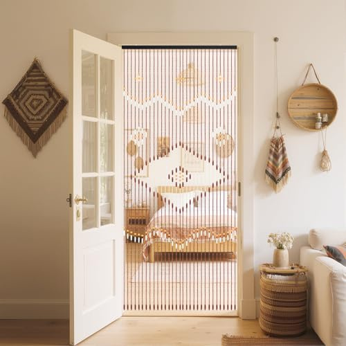 YEITBY Wood Bamboo Beaded Curtain Screen Eco-Friendly Beads Cotton Thread