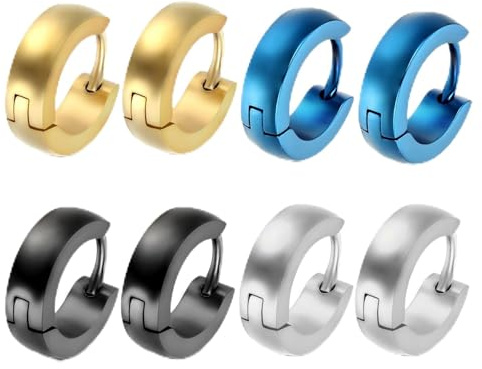 OIDEA Unisex Ohrringe Creolen Set, Herren Damen Ohrstecker Clip On aus Edelstahl Ohrschmuck in Schwarz Gold Silber Blau Reifen Huggie Klappbar Ohrhänger Hoop Huggie mit Strass Geschenk