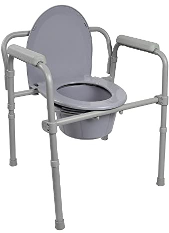 McKesson Chaise percée pliante avec seau de 7,5 l, capacité de poids de 158,8 kg, largeur du siège de 34 cm, hauteur réglable, 1 pièce
