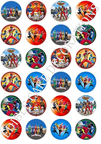 Lot de 24 décorations Power Rangers en papier comestible pour cupcakes et gâteaux.