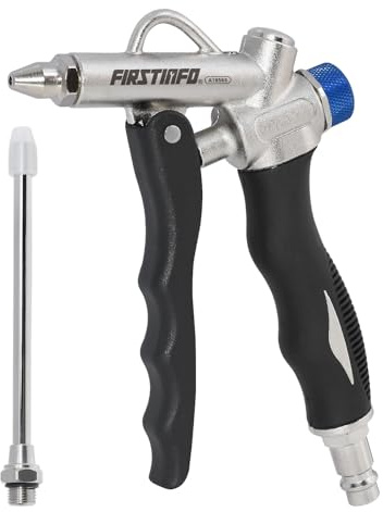 FIRSTINFO Druckluft Ausblaspistole Doppelausgang verstellbar A18565EU | 2-Wege Luftanschluss, stufenlos regulierbar, 4,5 Langdüse & Kurzdüse. Aluminiumgehäuse, 150 PSI. 12 Monate Garantie.