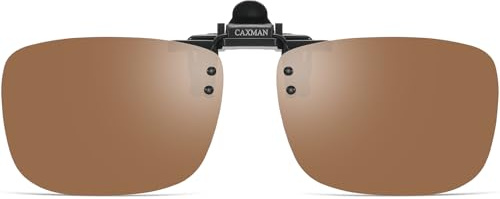 CAXMAN Polarized Clip On Sunglasses Over Prescription Glasses for Men Women UV Protection Flip Up Brown Lens Large