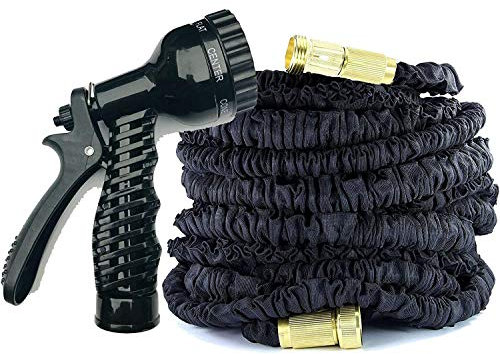 Lucn 2020 Upgrade 75FT Retractable Expandable Magic Garden Hose Pipe&Spray Gun w/Brass Fittings for 3/4 Faucet Lightweight Hose with 7 Pattern Spray Nozzle - Black