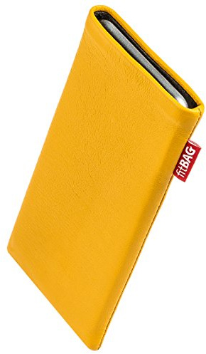 fitBAG Beat Zitronengelb Handytasche für Apple iPhone 12 / iPhone 12 Pro/iPhone 13 / iPhone 13 Pro Tasche aus Echtleder Nappa | Hülle mit Reinigungsfunktion | Made in Germany