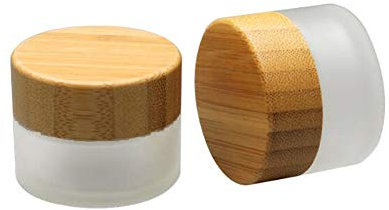 2Pcs 15ml Empty Clear Glass Jars with Bamboo Lids Refillable Cosmetic Containers for Creams Balms Lotions Travel Sample Size 0.5oz Leakproof Mini Pots with Inner Liner