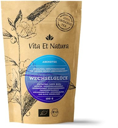 BIO Wechselglück Abendtee (100g) - für Frauen in den besten Jahren | ✓mit hochdosiertem Rotklee ✓nach original Rezeptur ✓100% biologisch und naturbelassen ✓koffeinfrei ✓handgemacht in DE
