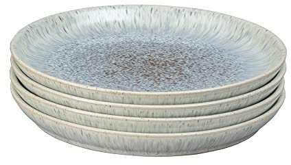 Denby - Halo Speckle Dinner Plates Set of 4 - Grey, Neutral Patterned Coupe Dishwasher Microwave Safe Crockery 26cm - Glazed Ceramic Stoneware Tableware - Chip & Crack Resistant