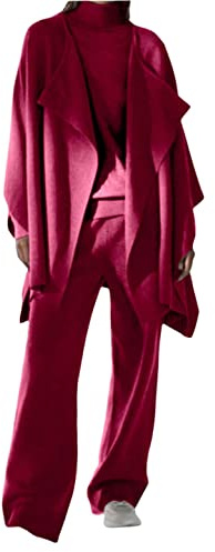 Dejamy Completo cardigan a mantella, maglia e pantalone (54, Bordeaux)