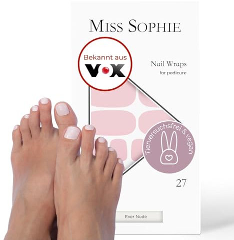 Original Miss Sophie Pedi Wraps I Ever Nude Pedicure I 27 ultra-dünne Nagellack-Streifen einfarbig in Nude I Für Fußnägel I Hält auf Natur- sowie lackierten, Acryl-, Gel- & Shellac-Nägeln
