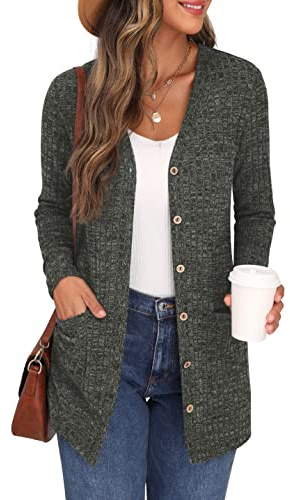 GRECERELLE Damblazer, med öppen framsida, cardigan med 3/4-ärmar, figurnära jacka, för vardag och kontor, kort blazer, Armégrönt, XL