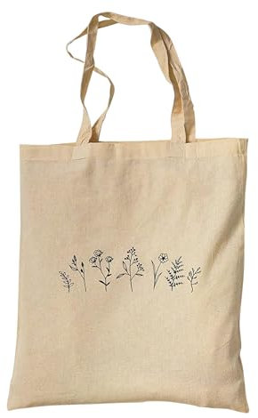 tradercat Jutebeutel bedruckt vintage 100% Baumwolle, Stoffbeutel bedruckt, Flowers One Line Art, jutebeutel aesthetic als modisches Accessoire mit Motiv (Flower Art 5)