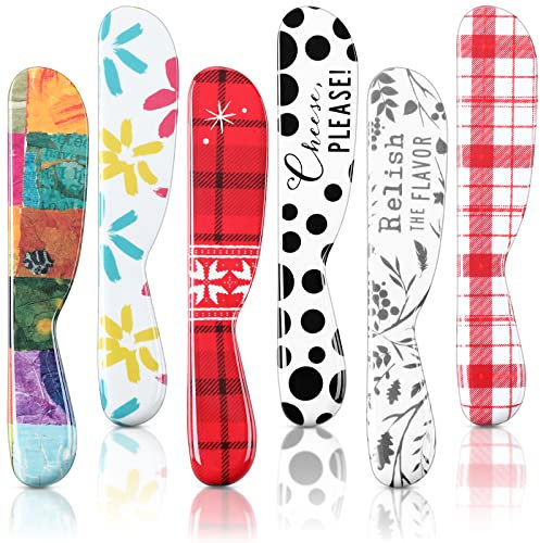 Eaasty 6 Pieces Butter Spreader 6 Inch Plastic Butter Knife Colorful Cheese Knife Spreader Christmas Kitchen Gifts for Cream Cheese, Sandwich(Vibrant Style)