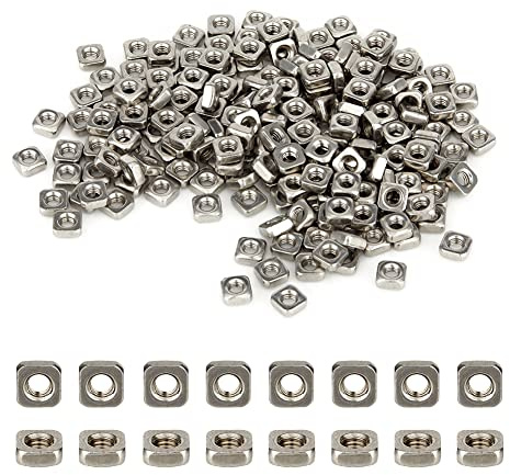 SUPERFINDINGSobre 220 Uds Tuercas Cuadradas M3 Acero Inoxidable Tuercas Cuadradas Finas Tuerca Inserción 5.4mm Arandelas Seguridad Agujero: 2.5 mm