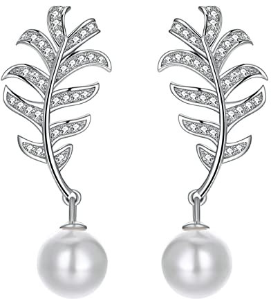 Ayoiow Ohrringe Hängend, Silber Ohrringe 925 Damen Blätter Mit Perle Ohrschmuck Indisch Silber