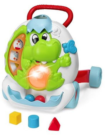Chicco Gioco Primipassi Dinosauro, 2in1 Evolutivo, Girello e Centro Attività Elettronico, 2 Palline, 3 Formine, Luci e Suoni, Parti in Plastica Riciclata 80%, Made in Italy, Giochi Bambini 9-24 Mesi