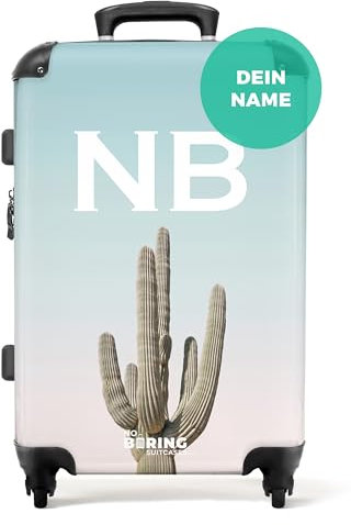 NoBoringSuitcases.com® Koffer personalisiert, 67x43x25cm - Koffer Groß - Koffer Hartschale Groß, Hartschalenkoffer Mittelgroß - Kaktus - Leicht - Koffer mit Namen Initialen