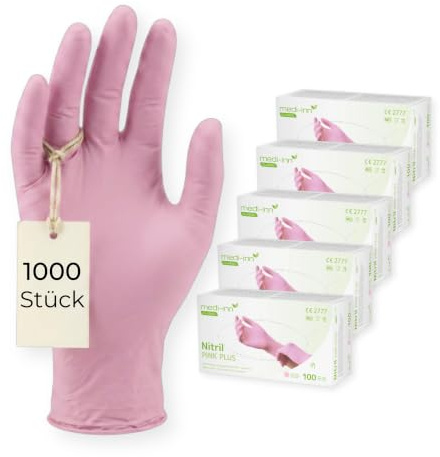 Medi-Inn Nitril Pink Plus Einmalhandschuhe, puderfrei, Gr. M, 10 x 100 = 1000 Stück