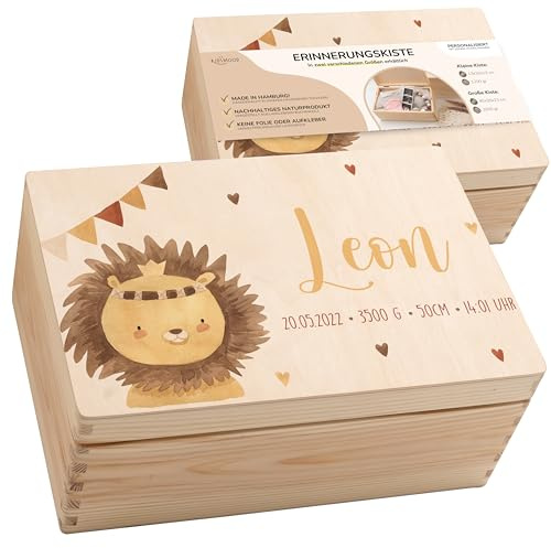 KIDSMOOD - Erinnerungsbox Baby, personalisierte Holzkiste mit Deckel, Ideal zur Aufbewahrung von Erinnerungen und als Geschenk zur Geburt, Taufe oder als Geburtstagsgeschenk für Mädchen und Jungen