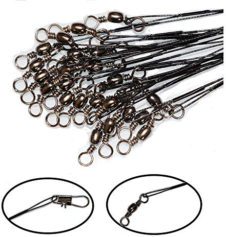 50pcs Fishing Wire Leaders Heavy Duty Nylon-Coated Fishing Line Wire Leaders with Swivels and Snaps 6inch Black/Green/Silver (50pcs Black, 4 inch)