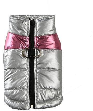 Warme winterliche Hundebekleidung Wasserdicht Hundeweste Französische Bulldogge Reflektierende Jacke Haustierbekleidung mit Geschirre für kleine mittelgroße Hunde (Farbe: puder und silber, Größe: L)